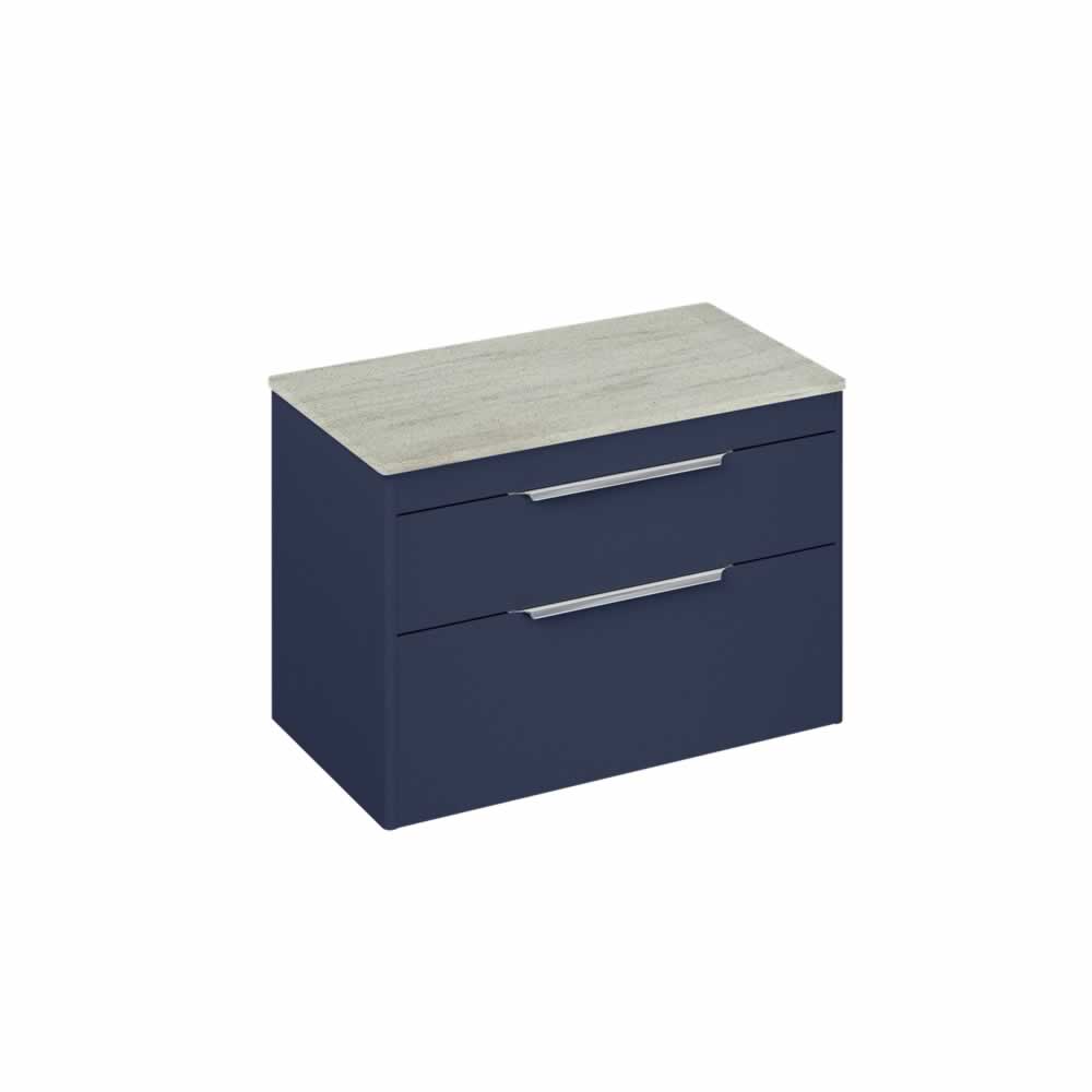 Shoreditch 85cm double drawer Matt Blue with Concrete Haze Worktop